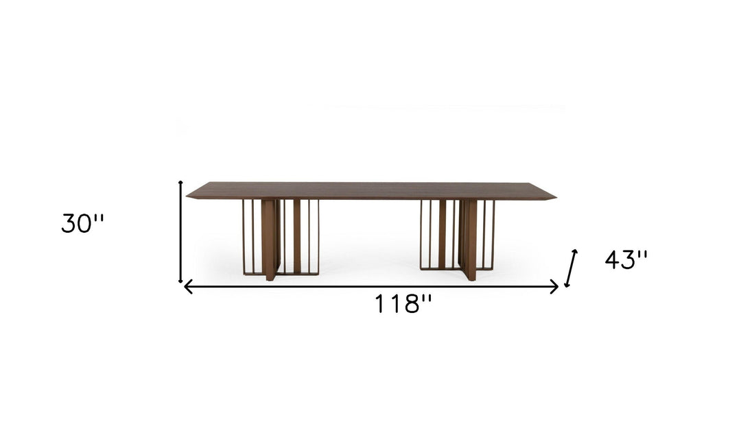 118" Walnut and Brass Double Pedestal Dining Table