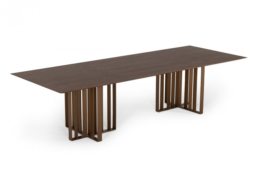 118" Walnut and Brass Double Pedestal Dining Table