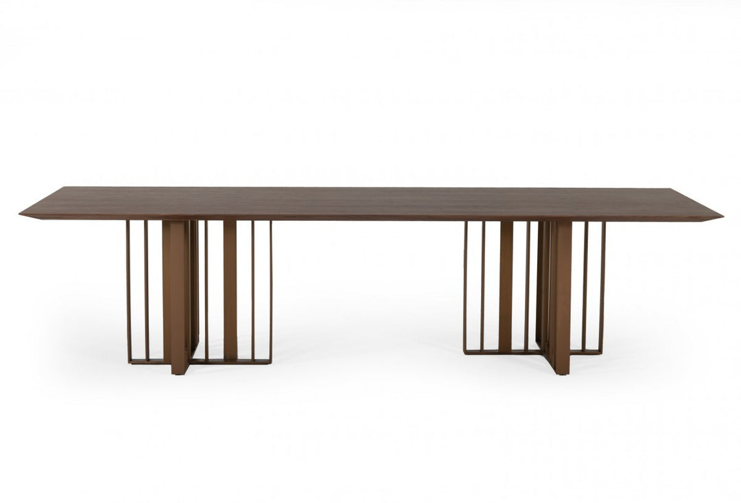 118" Walnut and Brass Double Pedestal Dining Table