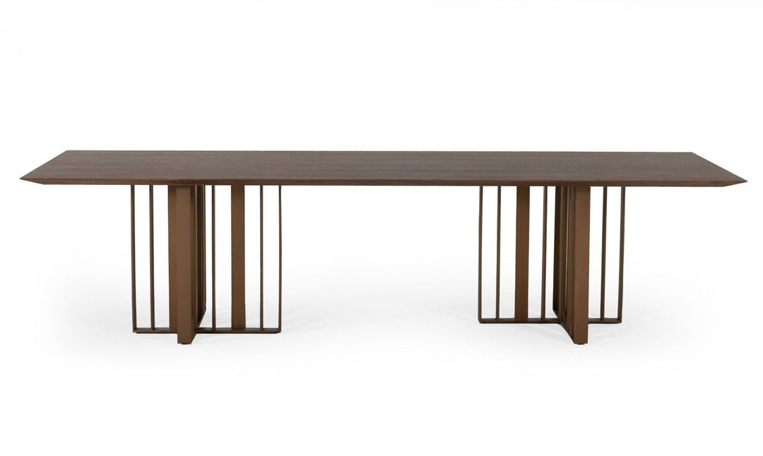 118" Walnut and Brass Double Pedestal Dining Table