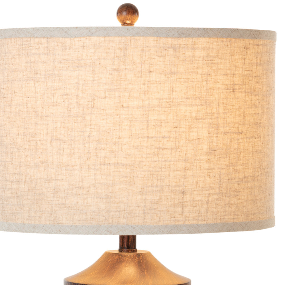 Set of Two 31" Distressed Brown Table Lamp USB With Beige Drum Shade