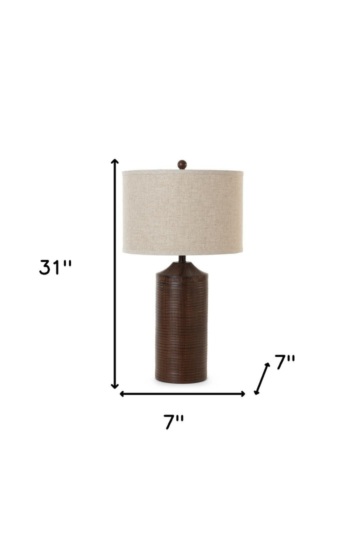 Set of Two 31" Distressed Brown Table Lamp USB With Beige Drum Shade