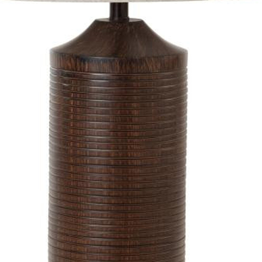 Set of Two 31" Distressed Brown Table Lamp USB With Beige Drum Shade