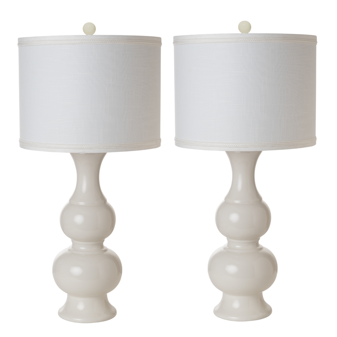 Set of Two 34" Off White Ceramic Gourd Table Lamp With Off White Drum Shade