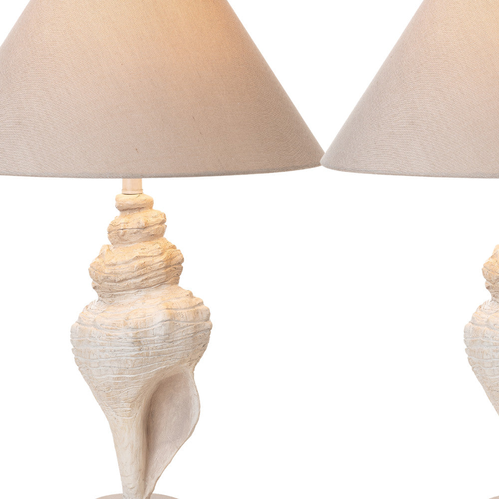 Set of Two 30" Beige and Brown Novelty Table Lamp Coastal With Tan Empire Shade