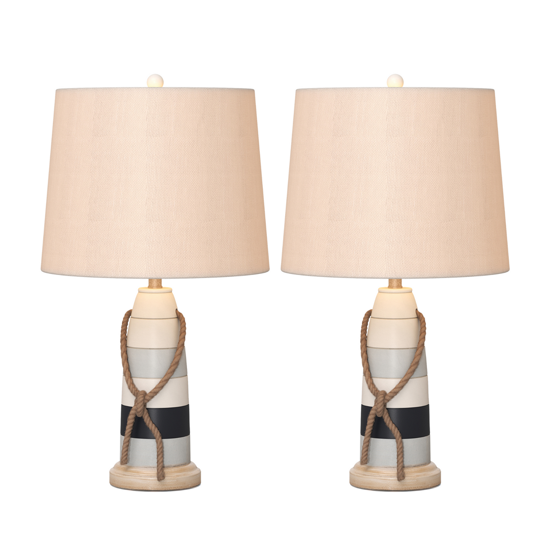 Set of Two 27" Natural White and Blue Novelty Table Lamp Coastal With Off White Empire Shade