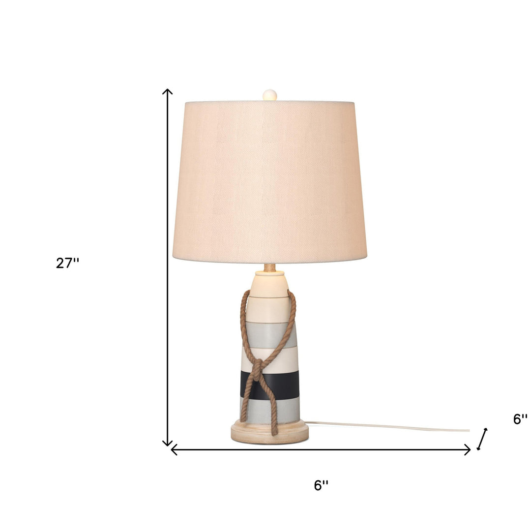 Set of Two 27" Natural White and Blue Novelty Table Lamp Coastal With Off White Empire Shade