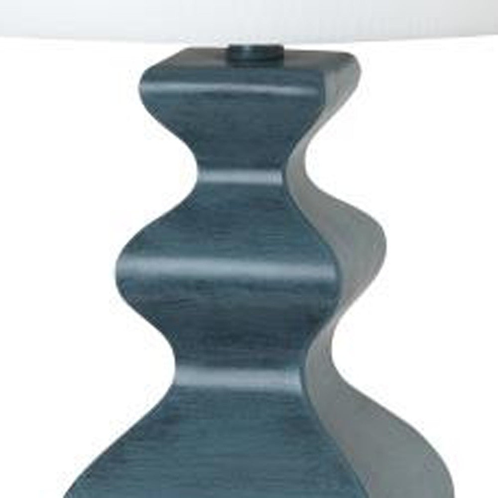 Set Of Two 31" Distressed Teal Table Lamps With White Drum Shade