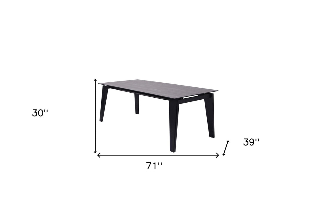 71" Gray And Black Ceramic And Solid Wood Drop Leaf Dining Table