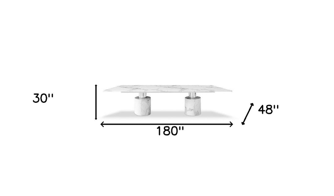 180-Inch White Marble Double Pedestal Dining Table