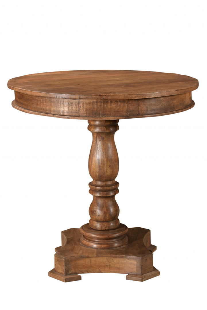 30" Natural Brown Rounded Solid Wood Pedestal Base Dining Table