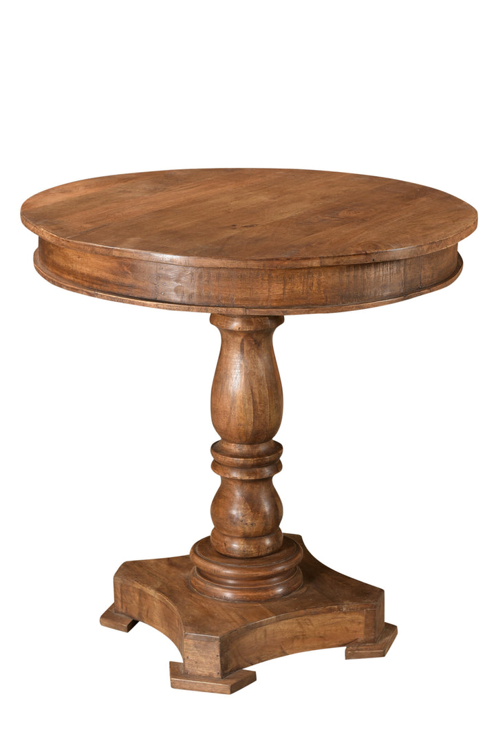 30" Natural Brown Rounded Solid Wood Pedestal Base Dining Table