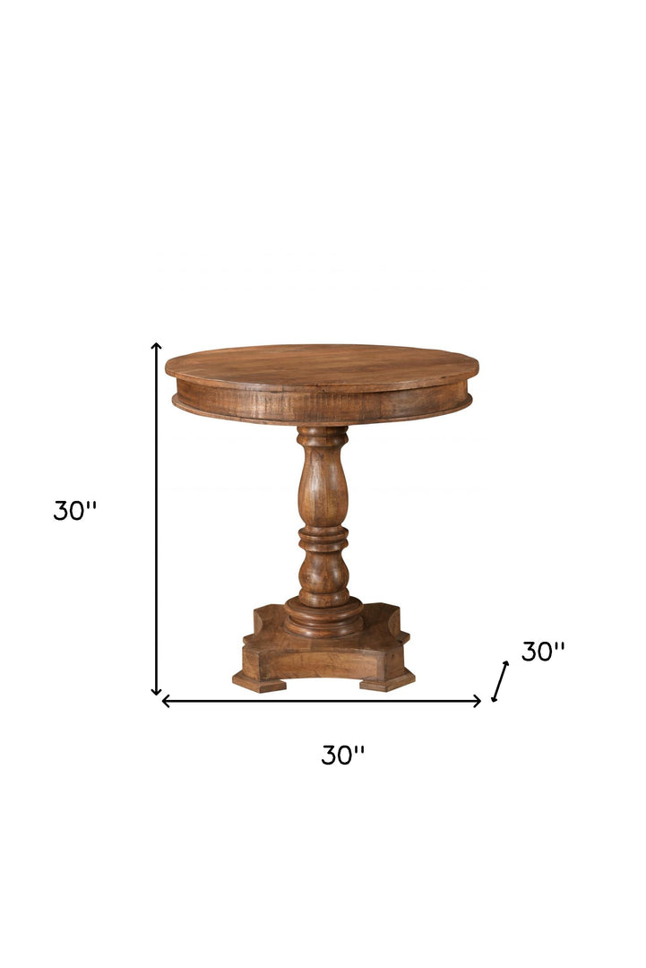 30" Natural Brown Rounded Solid Wood Pedestal Base Dining Table