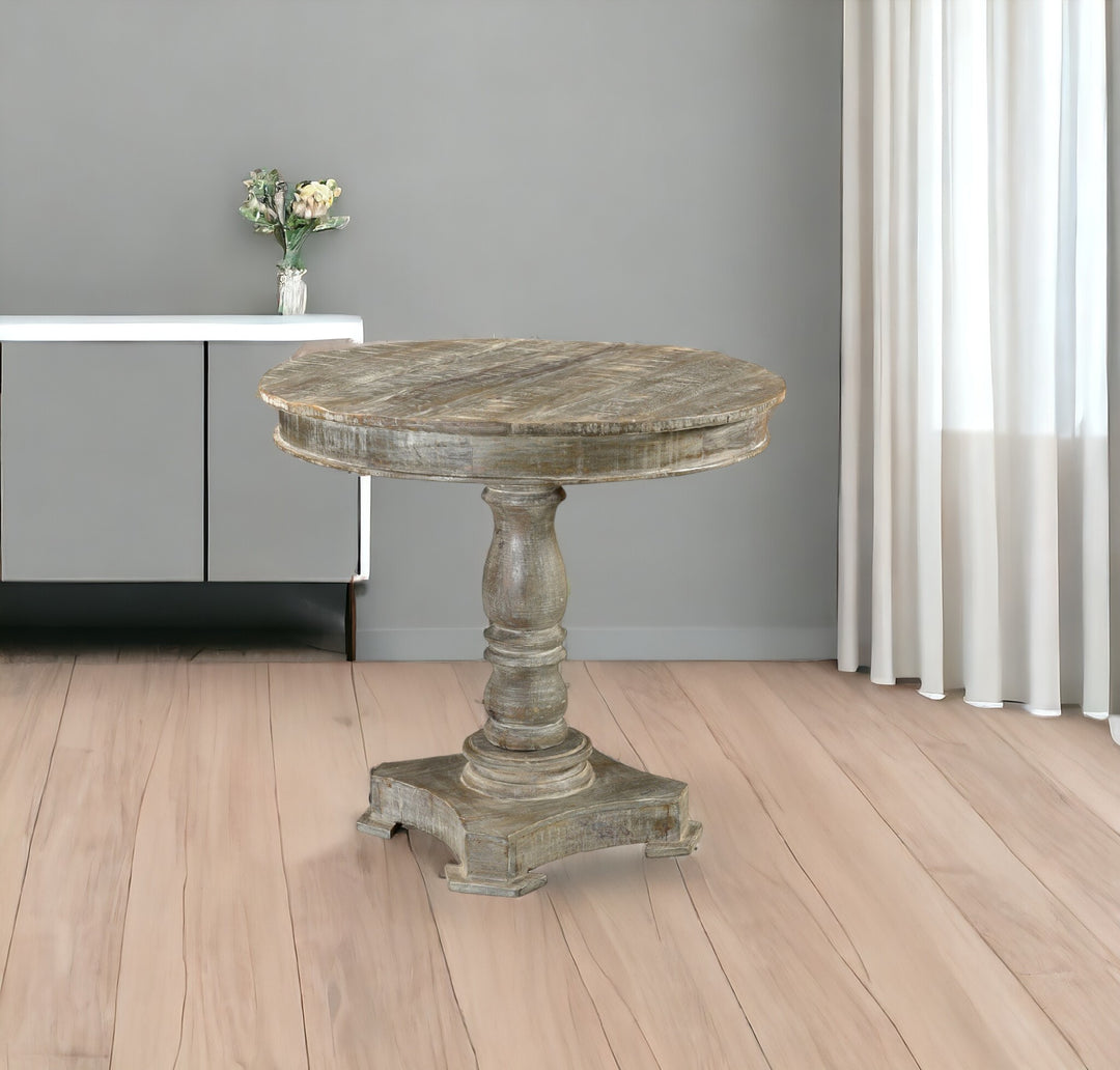 30" Gray Round Rustic Solid Wood Dining Table