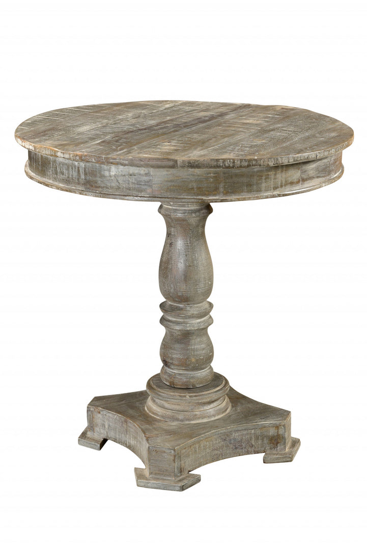 30" Gray Round Rustic Solid Wood Dining Table