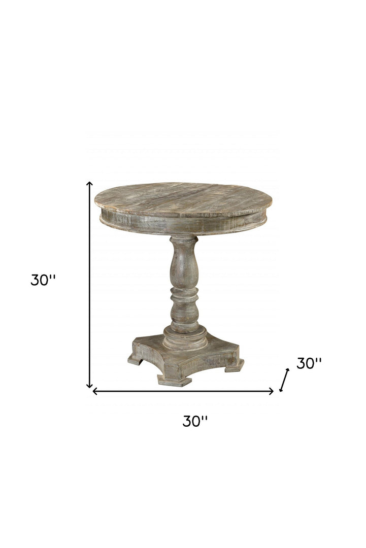 30" Gray Round Rustic Solid Wood Dining Table