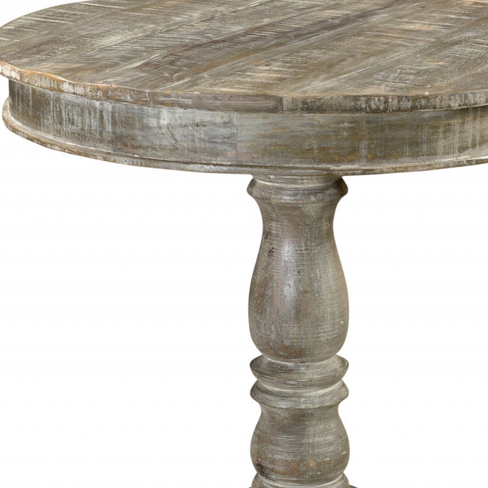 30" Gray Round Rustic Solid Wood Dining Table