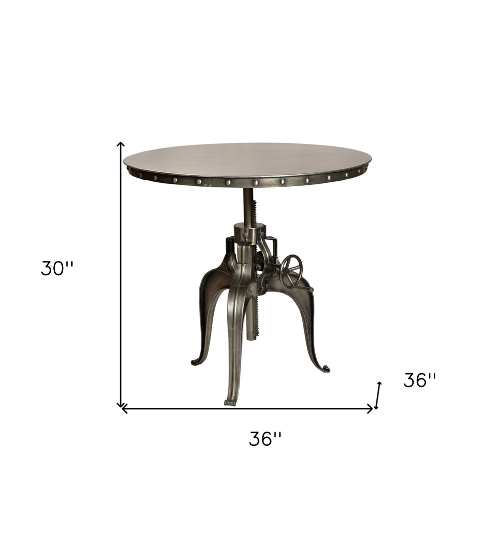 36" Silver Gunmetal Industrial Gear Adjustable Dining Table