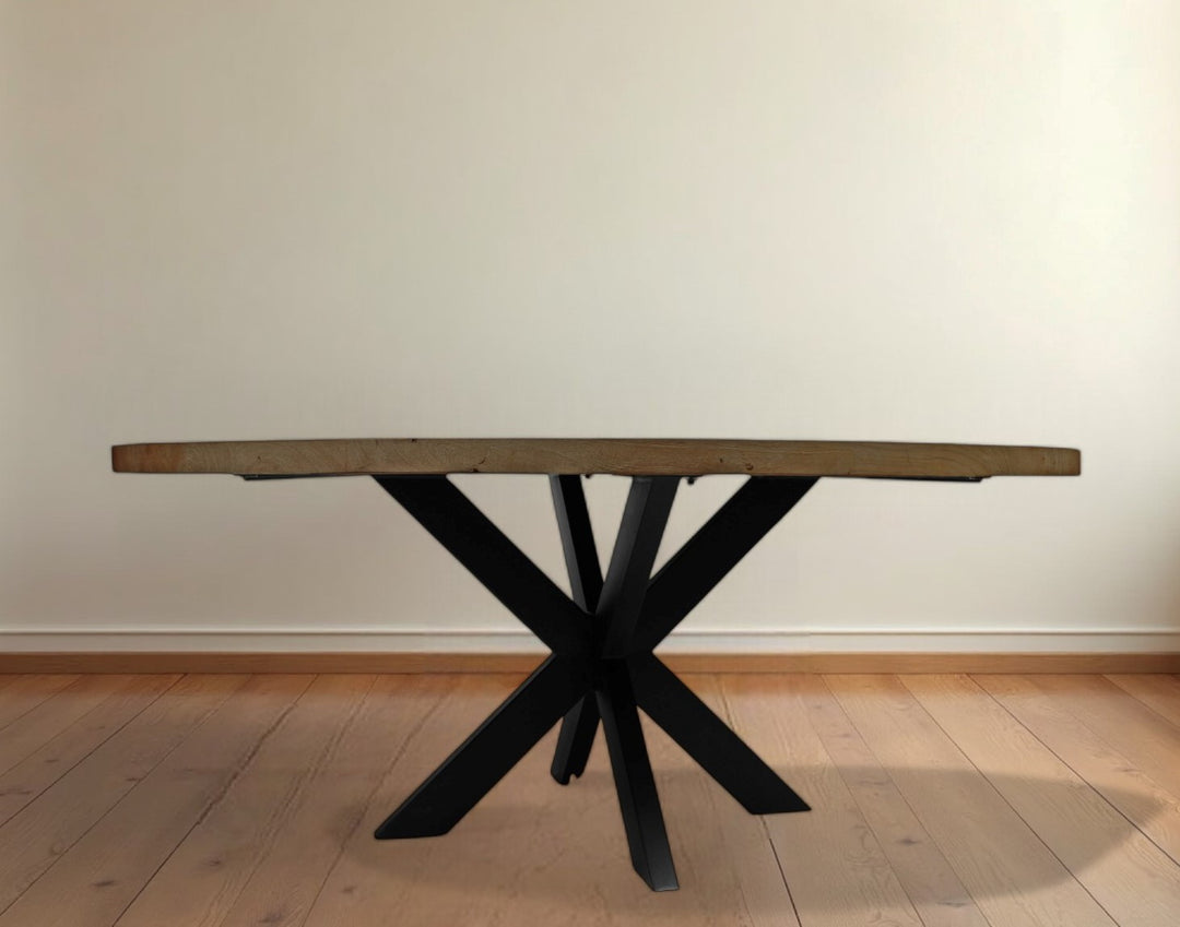 72" Two-Tone Gray Beige and Black Solid Wood Round Dining Table