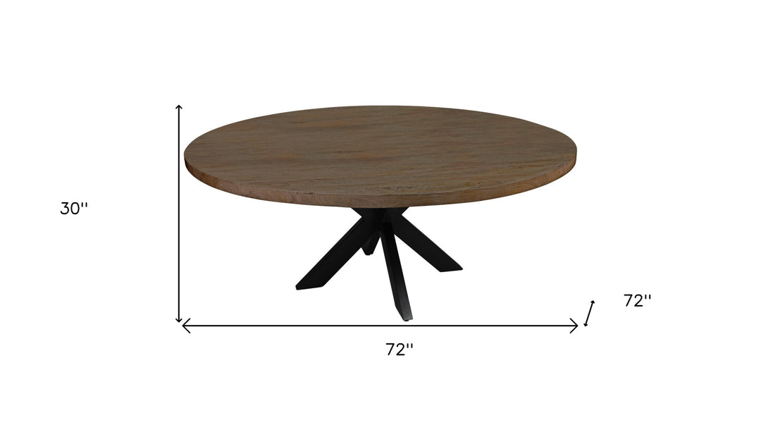 72" Two-Tone Gray Beige and Black Solid Wood Round Dining Table