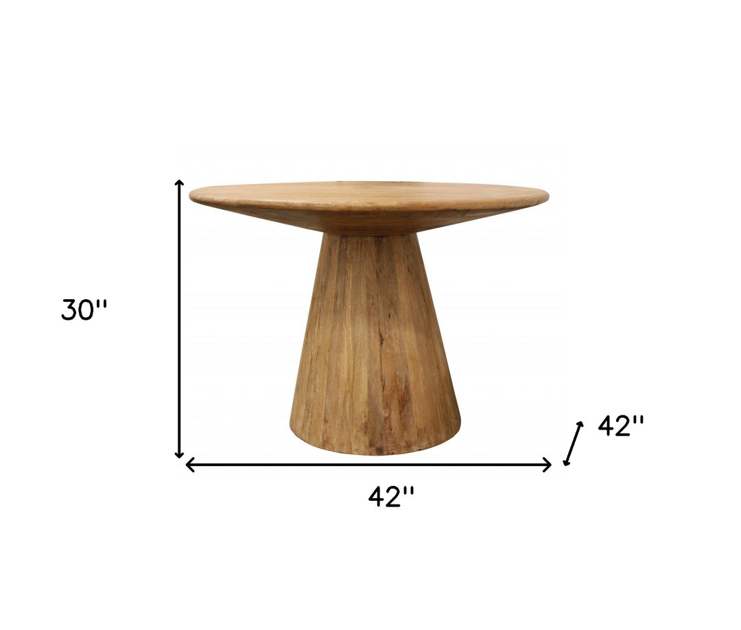 42" Natural Solid Wood Pedestal Base Round Dining Table