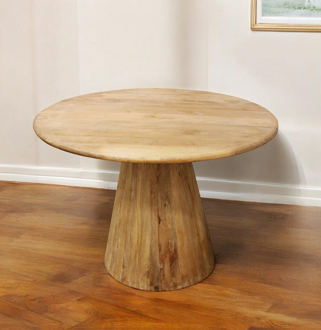 42" Natural Solid Wood Pedestal Base Round Dining Table