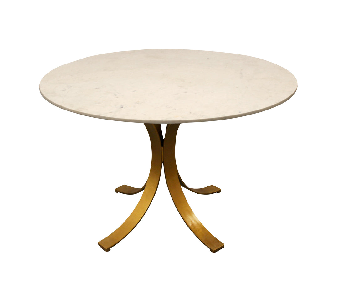 48" Ivory and Brass Marble Pedestal Dining Table