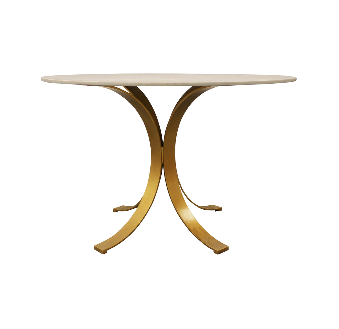 48" Ivory and Brass Marble Pedestal Dining Table