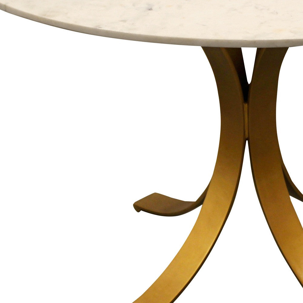 48" Ivory and Brass Marble Pedestal Dining Table