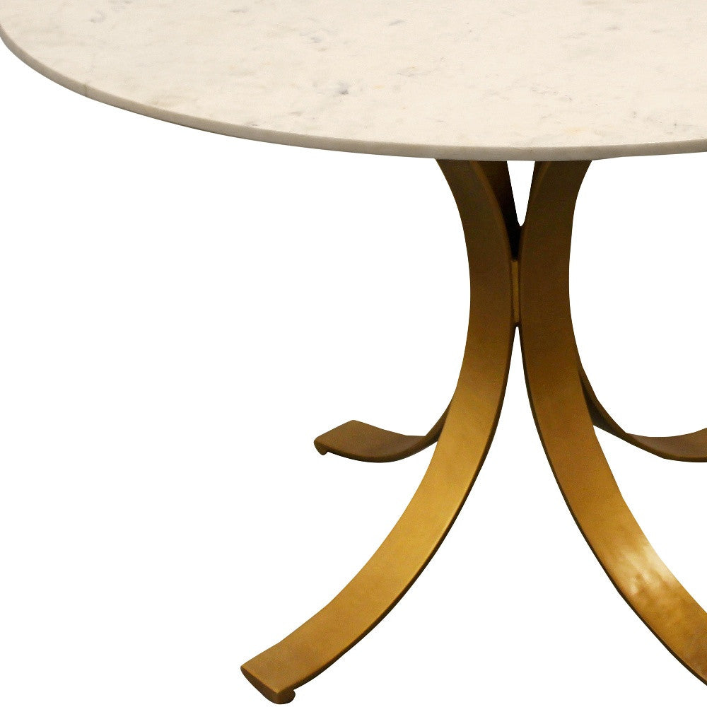 48" Ivory and Brass Marble Pedestal Dining Table