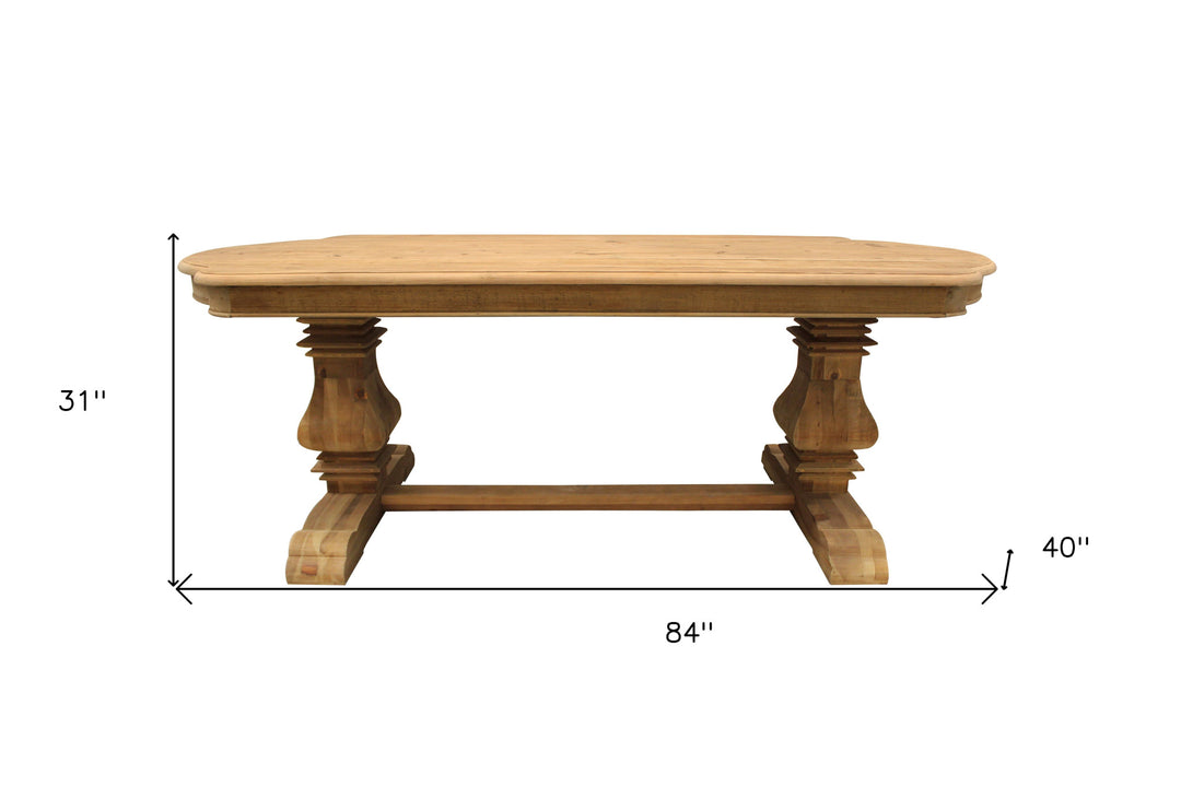 Natural Solid Wood Trestle Dining Table – 84” Rectangular