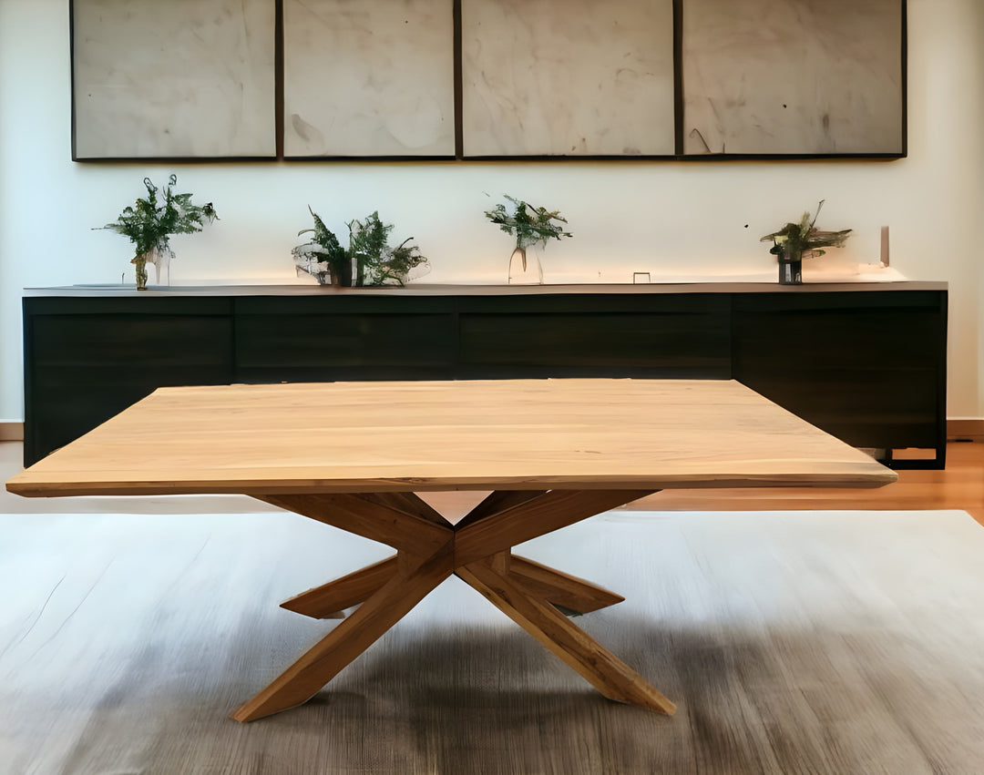 79" Natural Solid Wood Pedestal Dining Table