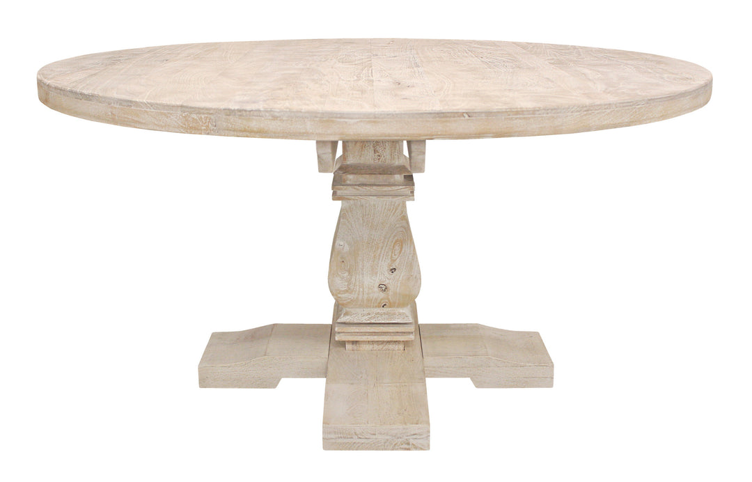 58" Natural Light Brown Solid Wood Pedestal Base Dining Table