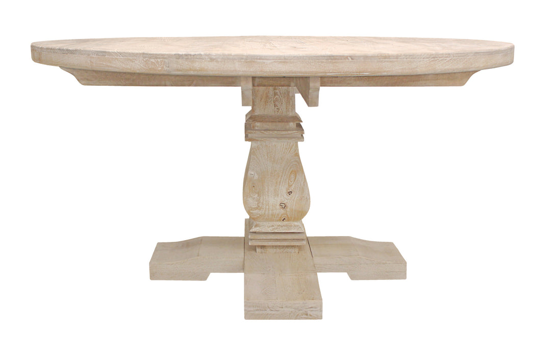 58" Natural Light Brown Solid Wood Pedestal Base Dining Table