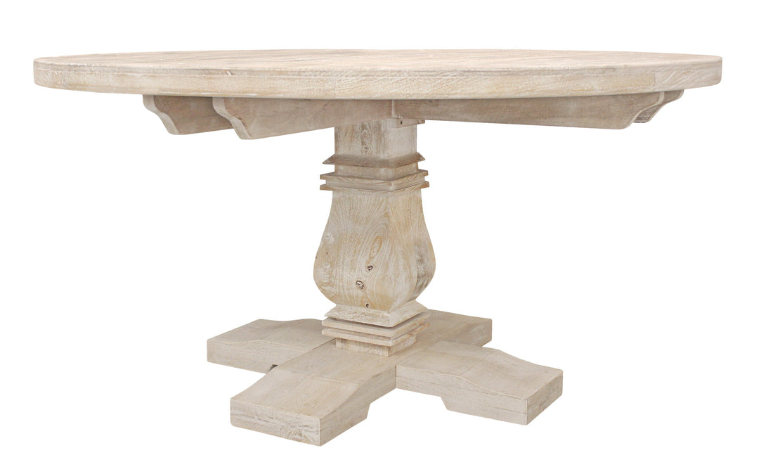 58" Natural Light Brown Solid Wood Pedestal Base Dining Table