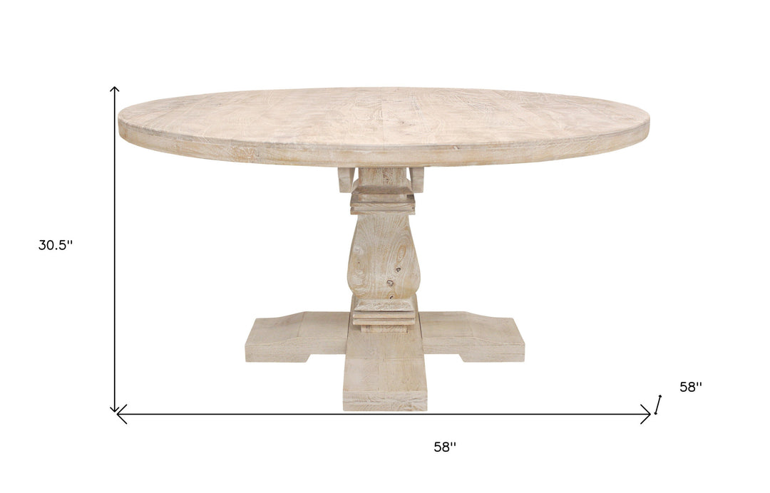 58" Natural Light Brown Solid Wood Pedestal Base Dining Table