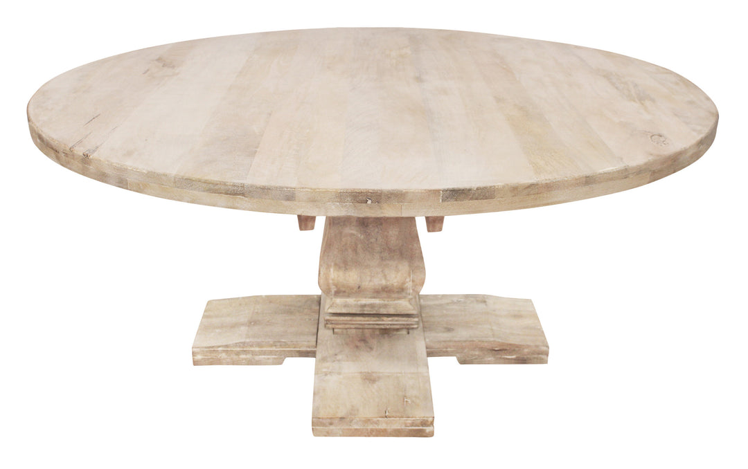 70" Light Brown Rounded Solid Wood Pedestal Base Dining Table