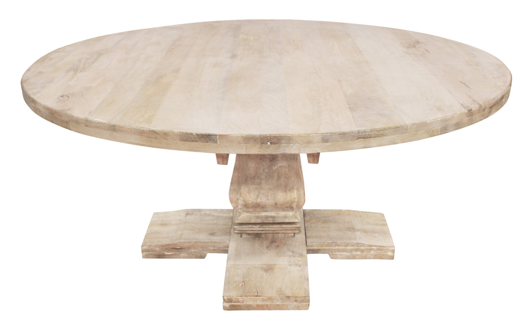 70" Light Brown Rounded Solid Wood Pedestal Base Dining Table