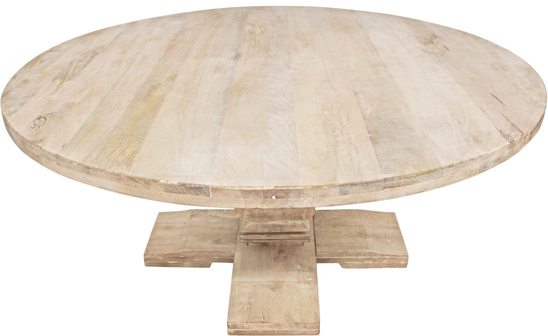 70" Light Brown Rounded Solid Wood Pedestal Base Dining Table