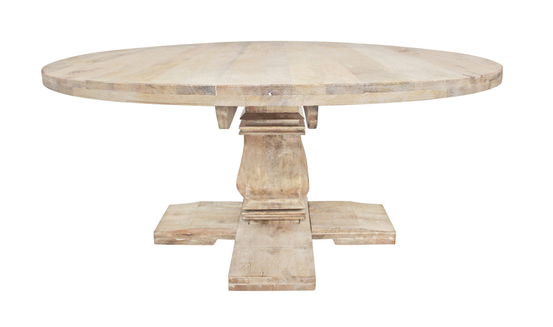 70" Light Brown Rounded Solid Wood Pedestal Base Dining Table