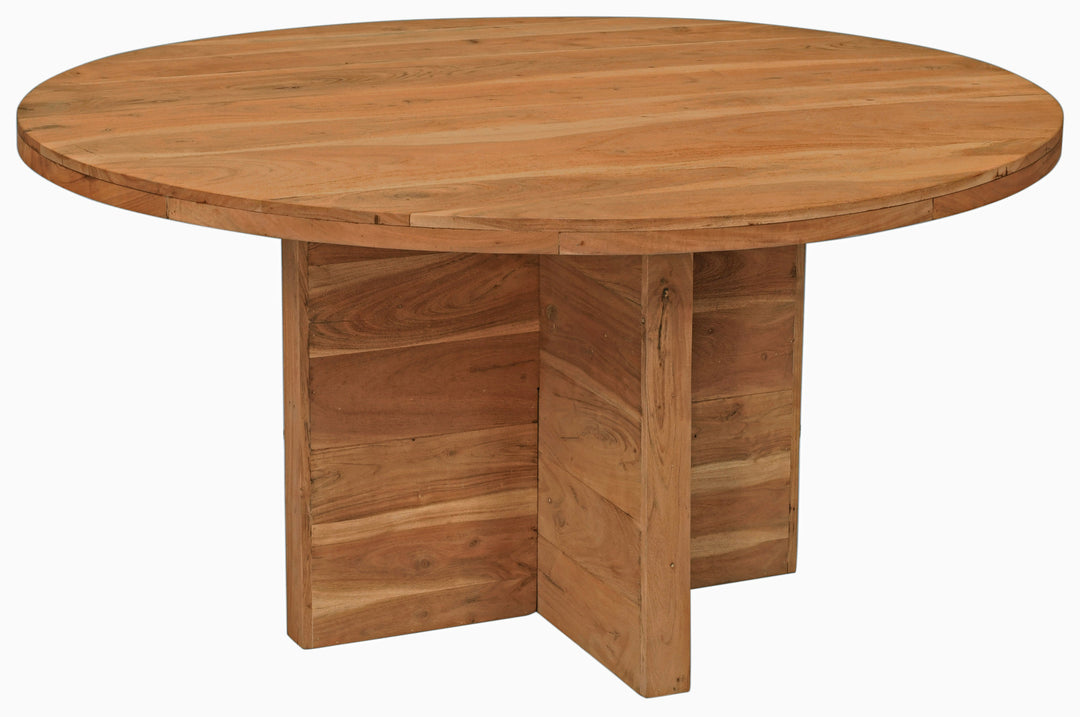 60" Natural Rounded Solid Wood Pedestal Dining Table