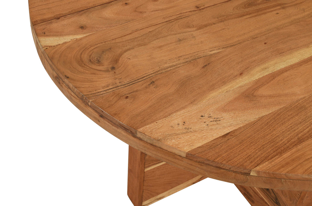 60" Natural Rounded Solid Wood Pedestal Dining Table