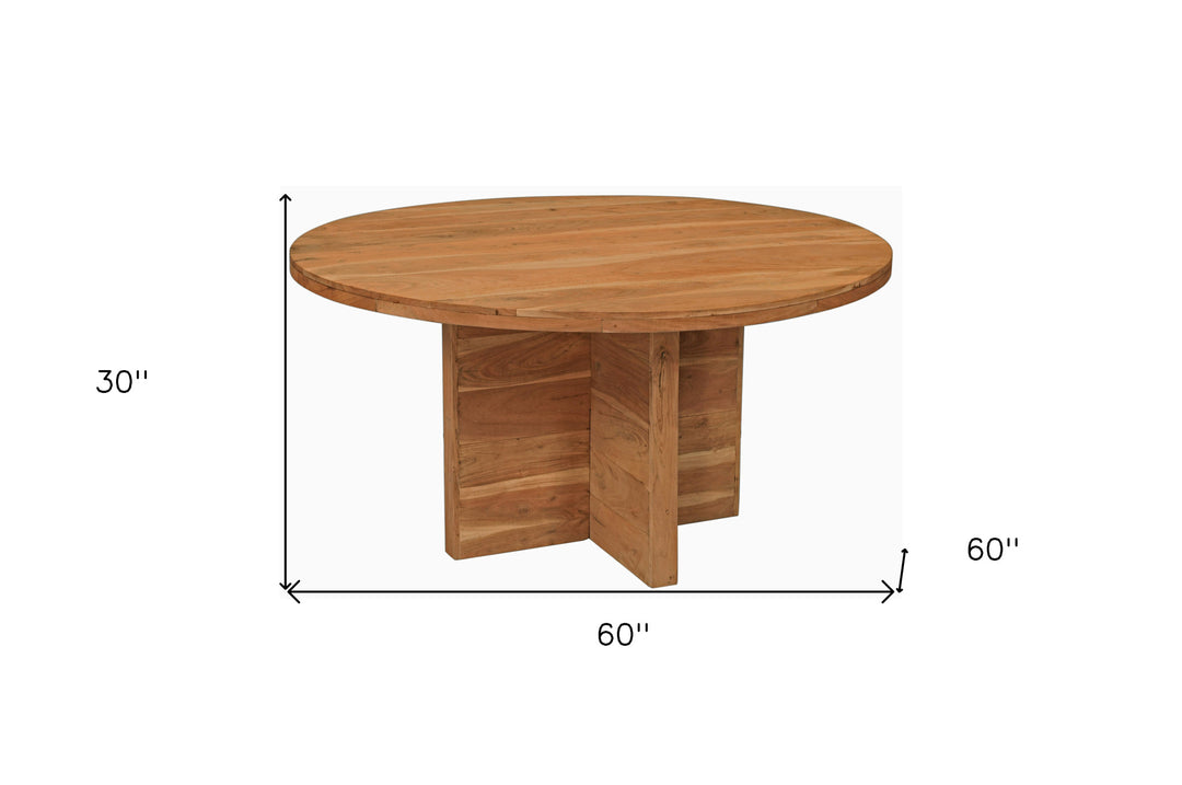 60" Natural Rounded Solid Wood Pedestal Dining Table