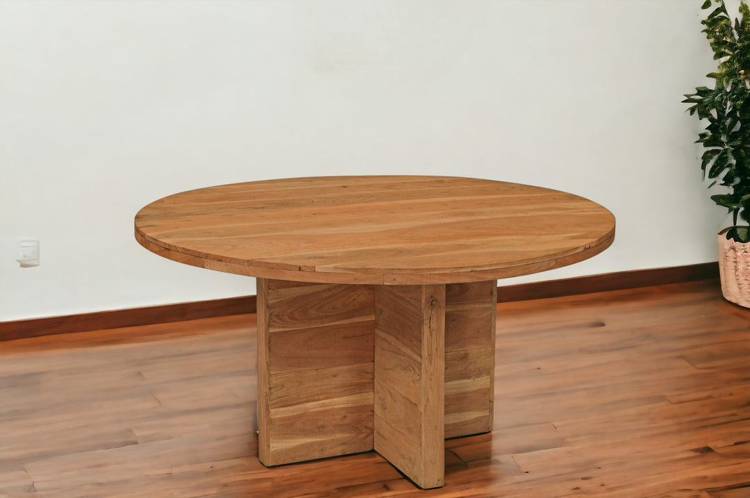 60" Natural Rounded Solid Wood Pedestal Dining Table