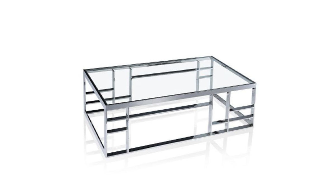 47" Silver and Clear Glass Rectangular Coffee Table with Sleek Stainless Steel Base