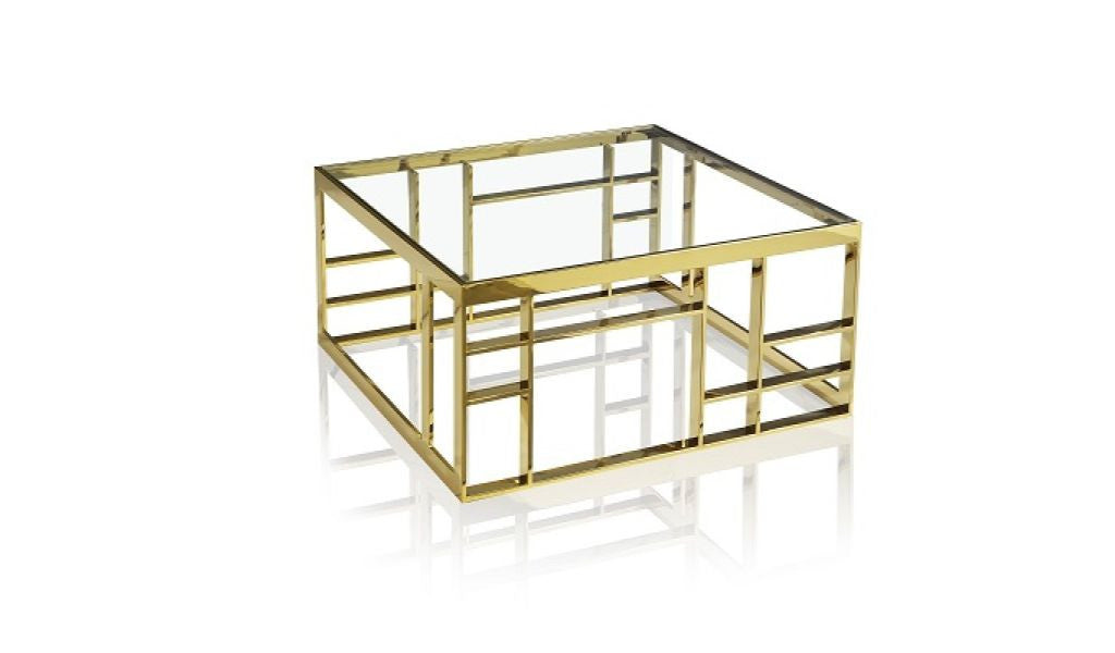 40" Gold and Clear Glass Square Coffee Table – Modern Luxury for Your Space