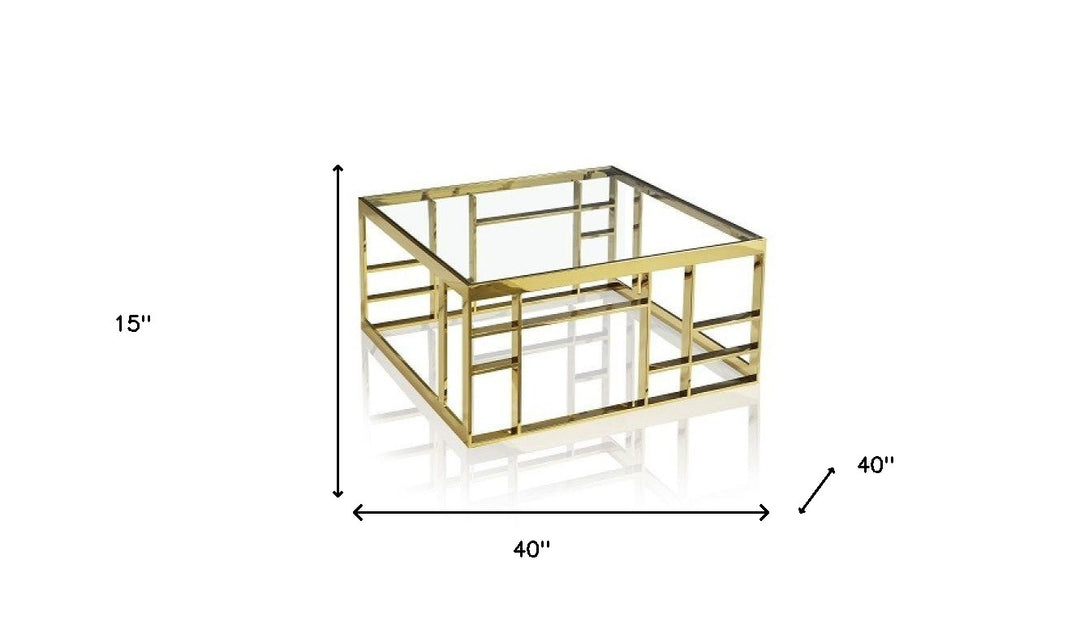 40" Gold and Clear Glass Square Coffee Table – Modern Luxury for Your Space