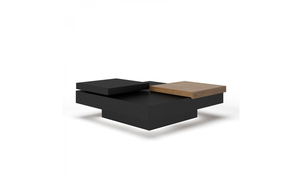 Modern 39" Black and Walnut Square Coffee Table with Drawer