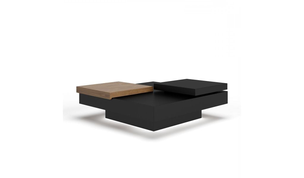 Modern 39" Black and Walnut Square Coffee Table with Drawer