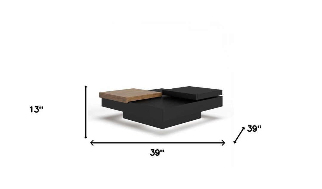 Modern 39" Black and Walnut Square Coffee Table with Drawer